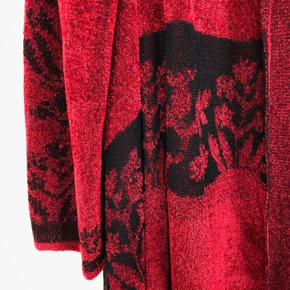 Roni Bis Red & Black Chenille Waterfall Sweater - Picture 4 of 6